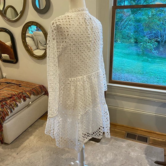 J.CREW  EYELET TIERED
EMBROIDERED POPOVER DRESS -
WHITE - Size Medium - Picture 6 of 9